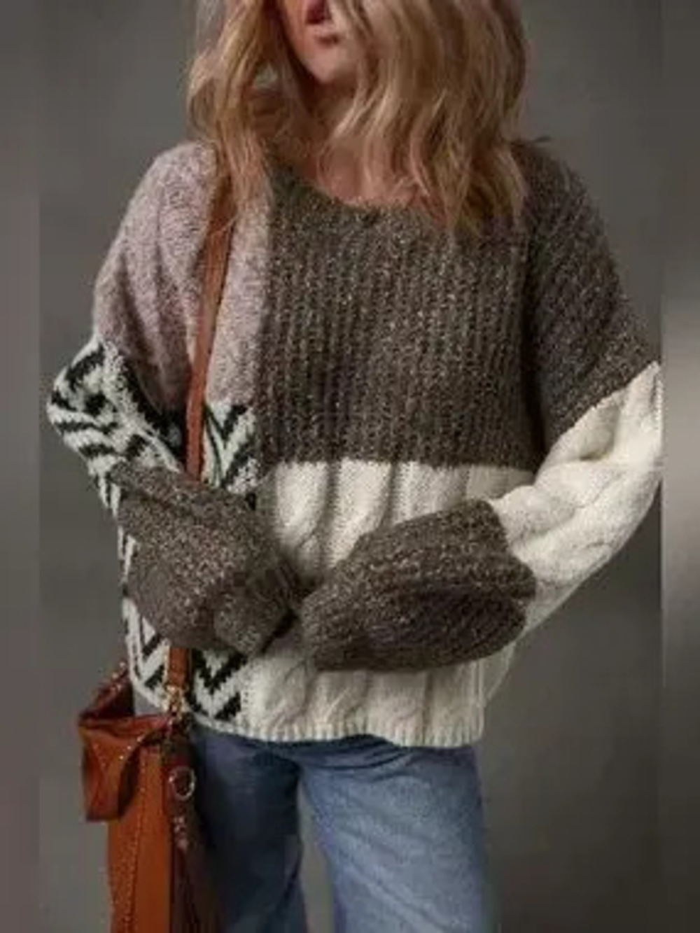Color Block Cable Knit Sweater - Picture 1 of 4